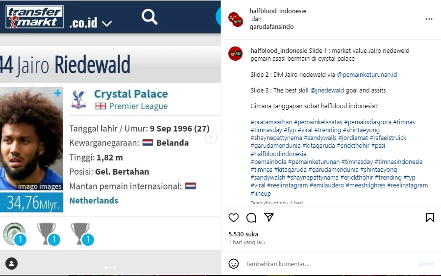 Pemain Crystal Palace Jairo Riedewald Dikabarkan Tertarik Perkuat Timnas Indonesia