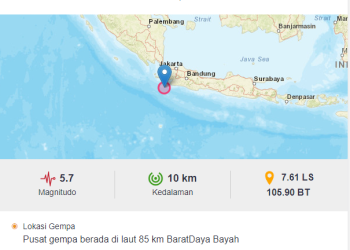 Gempa Magnitudo 5.7 Guncang Bayah Banten, Dirasakan Hingga Lembang
