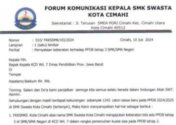FKKSMKS Cimahi Tolak Disdik Jabar Buka Seleksi PPDB Tahap 3 SMK/SMA