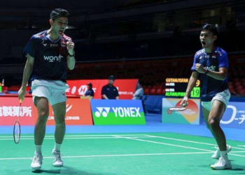 Fajar Alfian/Muhammad Shohibul Fikri sukses melaju ke 16 besar Japan Open usai mengalahkan Sabar/Reza 24-22, 21-12, Selasa (15/7/2025). (PBSI)