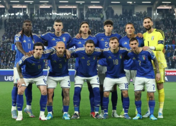 Skuad timnas Italia 2025/2026 saat menang 2-0 atas Irlandia Utara dalam babak playoff Piala Dunia 2026 di Stadion Atleti Azzurri D'Italia, Bergamo, Jumat (27/3/2026) dini hari WIB. (FIGC)