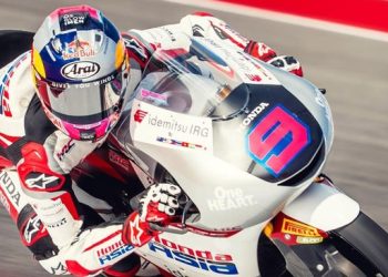 Veda Ega Pratama menjalani latihan di Sirkuit Aspar dan Sirkuit Alcarras sebelum balapan di Moto3 Spanyol 2026. (Honda Team Asia)